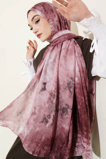 Mermer Desenli Modern Şal Gül Kurusu - Başörtüsü