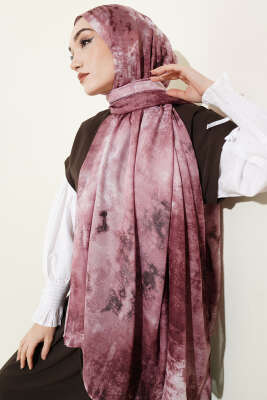 Mermer Desenli Modern Şal Gül Kurusu - Başörtüsü