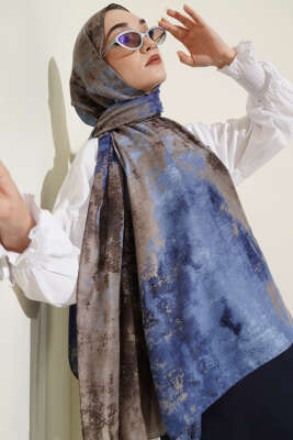 Mermer Desenli Modern Şal İndigo - Başörtüsü