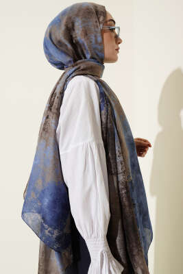 Mermer Desenli Modern Şal İndigo - Başörtüsü