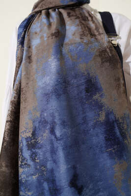 Mermer Desenli Modern Şal İndigo - Başörtüsü