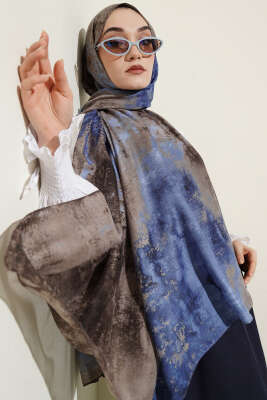 Mermer Desenli Modern Şal İndigo - MODA KAŞMİR
