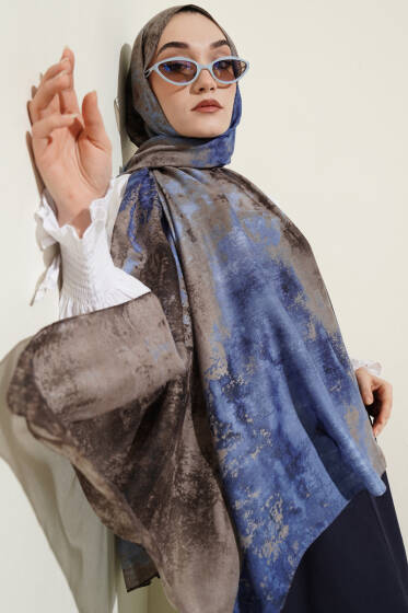 Mermer Desenli Modern Şal İndigo - Yılın Fırsatı