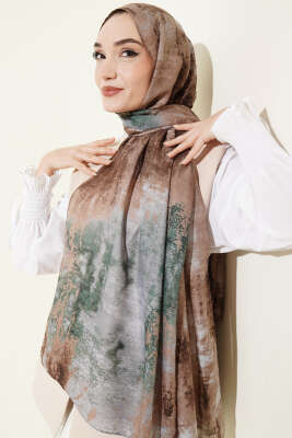 Mermer Desenli Modern Şal Kahve - Başörtüsü