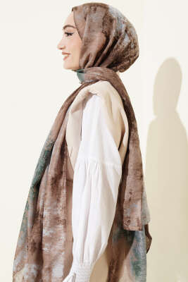 Mermer Desenli Modern Şal Kahve - Başörtüsü