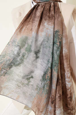 Mermer Desenli Modern Şal Kahve - Başörtüsü