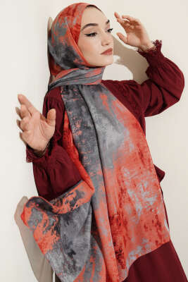 Mermer Desenli Modern Şal Kırmızı - MODA KAŞMİR