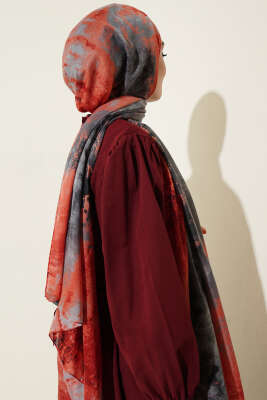 Mermer Desenli Modern Şal Kırmızı - Başörtüsü