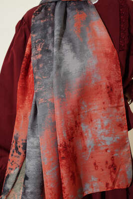 Mermer Desenli Modern Şal Kırmızı - Başörtüsü