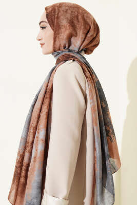 Mermer Desenli Modern Şal Latte - Başörtüsü