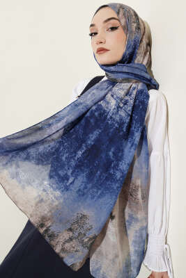 Mermer Desenli Modern Şal Mavi - Başörtüsü