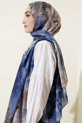 Mermer Desenli Modern Şal Mavi - Başörtüsü