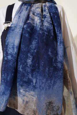 Mermer Desenli Modern Şal Mavi - Başörtüsü