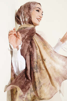 Mermer Desenli Modern Şal Soft Kahve - MODA KAŞMİR