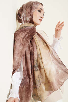 Mermer Desenli Modern Şal Soft Kahve - Başörtüsü