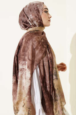 Mermer Desenli Modern Şal Soft Kahve - Başörtüsü
