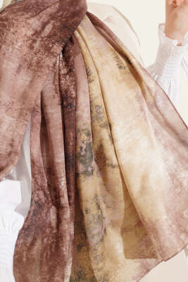 Mermer Desenli Modern Şal Soft Kahve - Başörtüsü