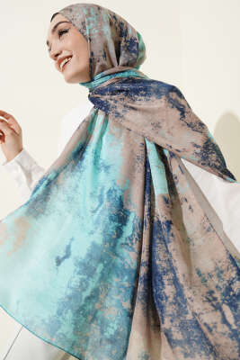 Mermer Desenli Modern Şal Turkuaz - MODA KAŞMİR
