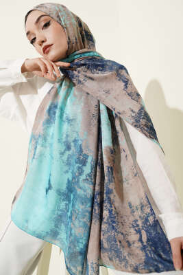 Mermer Desenli Modern Şal Turkuaz - Yılın Fırsatı