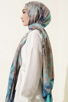Mermer Desenli Modern Şal Turkuaz - Yılın Fırsatı