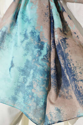 Mermer Desenli Modern Şal Turkuaz - Yılın Fırsatı