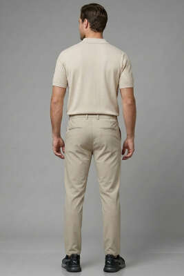 Merserize Açık Polo Yaka Erkek T-shirt Bej - Erkek T-shirt