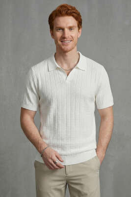 Merserize Açık Polo Yaka Erkek T-shirt Beyaz 