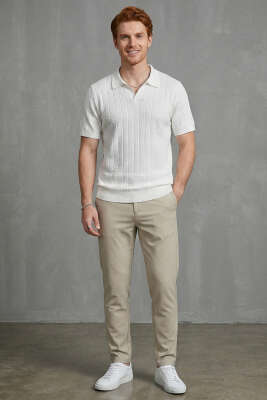 Merserize Açık Polo Yaka Erkek T-shirt Beyaz - Yılın Fırsatı