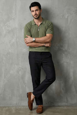 Merserize Açık Polo Yaka Erkek T-shirt Haki - Yılın Fırsatı