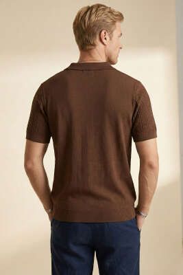 Merserize Açık Polo Yaka Erkek T-shirt Kahve - Yılın Fırsatı