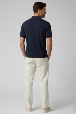 Merserize Açık Polo Yaka Erkek T-shirt Koyu Lacivert - Erkek T-shirt