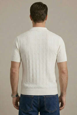 Merserize Fermuarlı Erkek T-shirt Beyaz - Erkek T-shirt