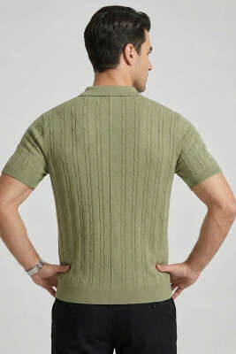 Merserize Fermuarlı Erkek T-shirt Haki - Erkek T-shirt