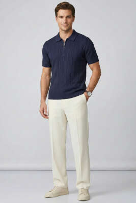 Merserize Fermuarlı Erkek T-shirt Lacivert - WİPEOUT