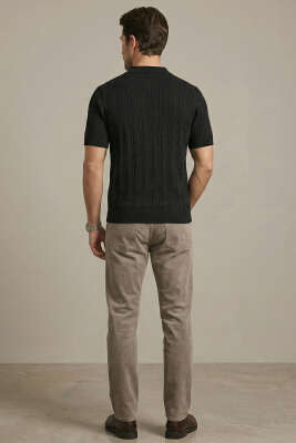 Merserize Fermuarlı Erkek T-shirt Siyah - Erkek T-shirt