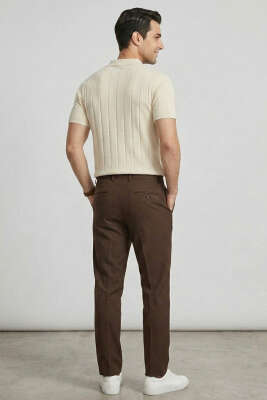 Merserize Önü Düğmeli Erkek T-shirt Bej - Erkek T-shirt