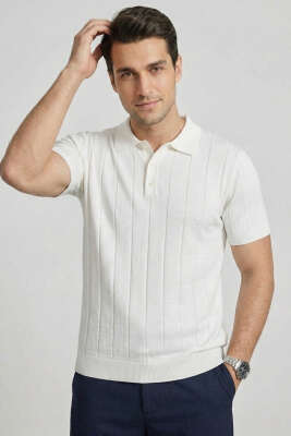 Merserize Önü Düğmeli Erkek T-shirt Beyaz 