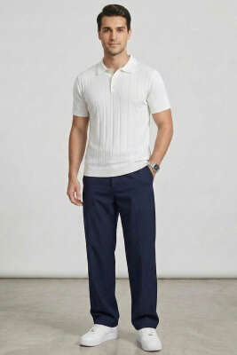 Merserize Önü Düğmeli Erkek T-shirt Beyaz - Erkek T-shirt