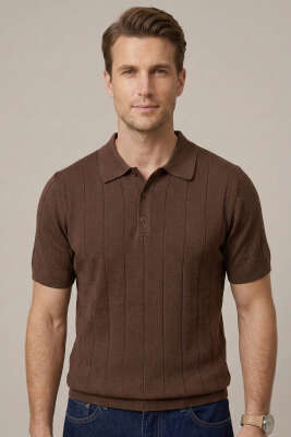 Merserize Önü Düğmeli Erkek T-shirt Kahve - WİPEOUT