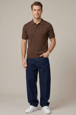 Merserize Önü Düğmeli Erkek T-shirt Kahve - Erkek T-shirt