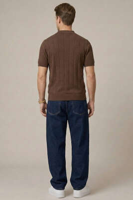 Merserize Önü Düğmeli Erkek T-shirt Kahve - Erkek T-shirt