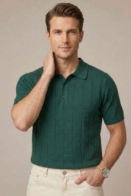 Merserize Önü Düğmeli Erkek T-shirt Nefti 