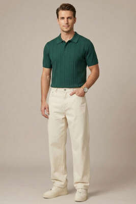 Merserize Önü Düğmeli Erkek T-shirt Nefti - Erkek T-shirt