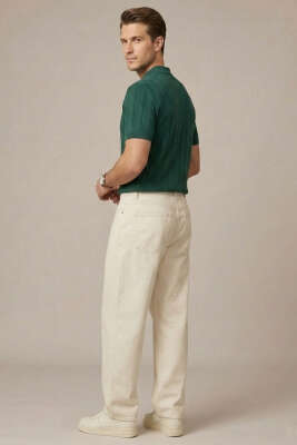 Merserize Önü Düğmeli Erkek T-shirt Nefti - Erkek T-shirt