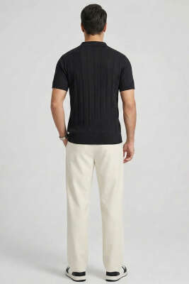 Merserize Önü Düğmeli Erkek T-shirt Siyah - Erkek T-shirt