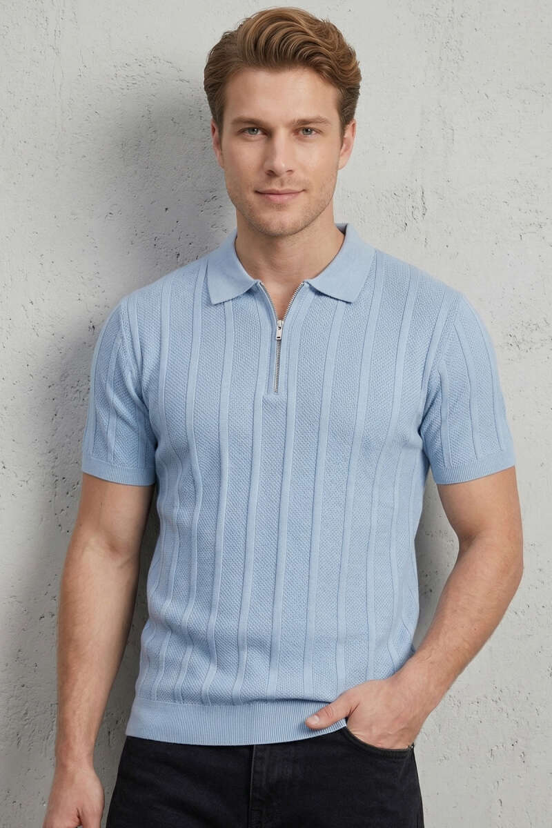 Merserize Polo Yaka Erkek T-shirt Bebe Mavi