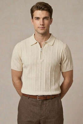 Merserize Polo Yaka Erkek T-shirt Bej - WİPEOUT