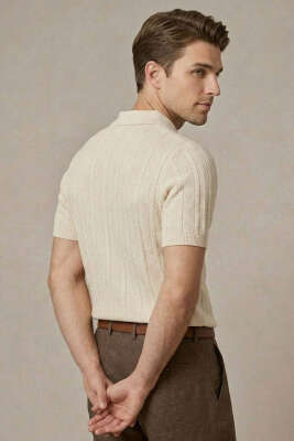 Merserize Polo Yaka Erkek T-shirt Bej - Yılın Fırsatı