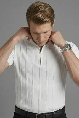 Merserize Polo Yaka Erkek T-shirt Beyaz 