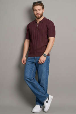 Merserize Polo Yaka Erkek T-shirt Bordo - Erkek T-shirt